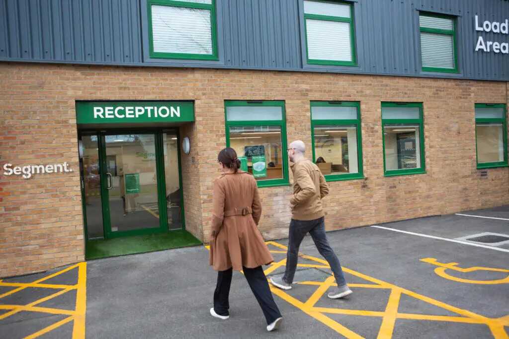 Couple walking into reception